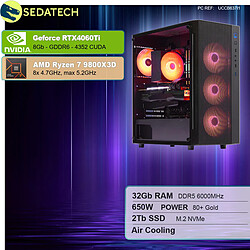 Sedatech PC Gamer ATX • AMD Ryzen 7 9800X3D • RTX4060Ti • 32Go DDR5 • 2To SSD M.2 • sans OS