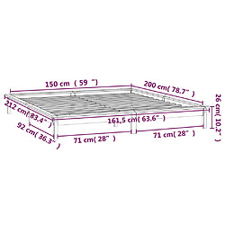 vidaXL Cadre de lit à LED sans matelas noir 150x200 cm bois massif pas cher