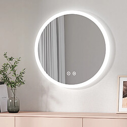 EMKE Miroir salle de bain rond avec éclairage avec Interrupteur tactile, Anti-buée, 3 Couleurs de lumière, Dimmable, Fonction mémoire, 70cm diamètre