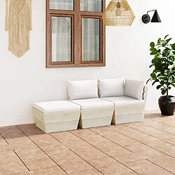 vidaXL Salon de jardin palette 3 pcs avec coussins bois d'épicéa