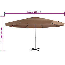 vidaXL Parasol d'extérieur avec poteau en aluminium 500 cm Taupe pas cher