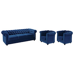 Vente-Unique Canapé 3 places et 2 fauteuils CHESTERFIELD - Velours bleu roi 