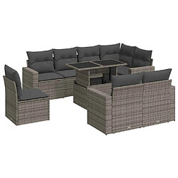 vidaXL Salon de jardin 9 pcs avec coussins gris résine tressée