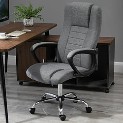 Homcom Fauteuil de bureau chaise pivotante réglable roulettes lin 62 x 62 x 110-119 cm gris foncé