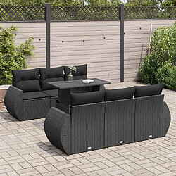 vidaXL Salon de jardin 7 pcs avec coussins noir résine tressée