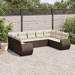 vidaXL Salon de jardin avec coussins 9 pcs marron résine tressée