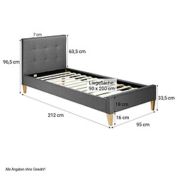 Homestyle4U Lit rembourré avec matelas 90x200 Sommier à lattes