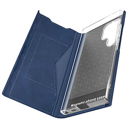 Avizar Housse pour Samsung Galaxy S24 Ultra Clapet Porte-carte Éco-cuir Nappa Bleu Nuit