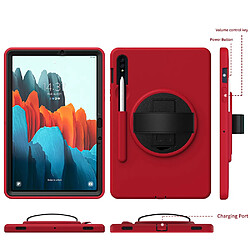 Coque en TPU avec béquille rotative à 360° et porte-stylo rouge vin pour votre Samsung Galaxy Tab S7 T870/T875