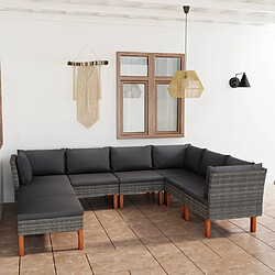 Maison Chic Salon de jardin 8 pcs + coussins - Mobilier/Meubles de jardin - Table et chaises d'extérieur Résine tressée Gris -MN48149