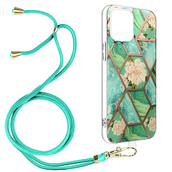 Avizar Coque Apple iPhone 13 Pro Motif géométrique avec Cordon Amovible bleu turquoise