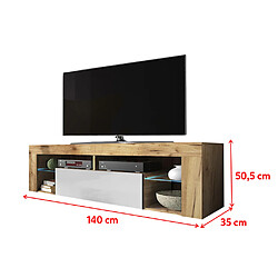 Avis Selsey Meuble tv - BIANKO - 140 cm - chêne lancaster / blanc brillant - avec LED