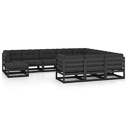 Maison Chic Salon de jardin 11pcs + coussins - Mobilier/Meubles de jardin - Table et chaises d'extérieur Noir Bois de pin massif -MN27533