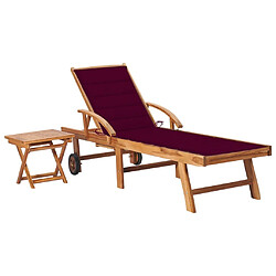 Maison Chic Chaise longue avec table et coussin | Bain de soleil Relax | Transat Bois de teck solide -GKD51239