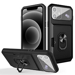 Coque en TPU + acrylique avec béquille et porte-carte noir noir pour votre iPhone 12 6.1 pouces