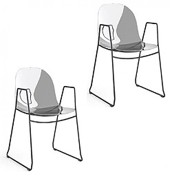 Inside 75 Lot de 2 Chaises avec accoudoirs ACADEMY pieds métal assise plastique gris transparent