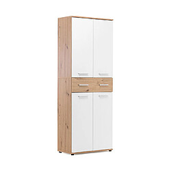 Mes Armoire à chaussures 4 portes 2 tiroirs 70x34,7x185 cm chêne et blanc