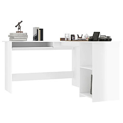 Avis Maison Chic Bureau solide,Table de travail,Bureau d'ordinateur d'angle forme de L Blanc brillant 120x140x75cm Aggloméré -GKD74046