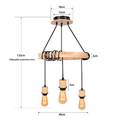 Stoex F40CM Lustre Rétro Plafonnier En Bois E27, Réglable En Hauteur, 3 Flammes, Lampe De Plafond Annulaire Pour Salon, Cuisine, Chambre, Noir pas cher