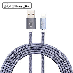 Wewoo Câble gris pour iPhone X / 8 et 8 Plus / 7 7 Plus / 6 6 6 Plus 6 Plus / 5 5S & SE & 5C / iPad YF-MX04 3 M 2.4A MFI Certifié Lightning à USB Nylon Weave Style Data Sync de Recharge