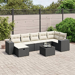 Maison Chic Ensemble Tables et chaises d'extérieur 8 pcs avec coussins,Salon de jardin noir résine tressée -GKD182698