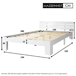 Avis ComfortXL Lit Double En Bois Massif Avec Cadre De Lit, Tête De Lit Et Sommier à Lattes - 200 X 140 Cm