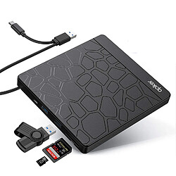 Lecteur DVD externe, graveur CD DVD +/-RW USB3.0 pour ordinateurs portables, lecteur optique avec fente SD