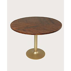 UNIQKA Prague - Table repas ronde en bois massif et pied tulipe doré D110 cm 6 pers