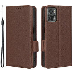 Etui en PU texture litchi, fermoir magnétique double avec support pour votre Motorola Moto E22 4G/Moto E22i 4G - marron