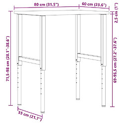 vidaXL Établi marron foncé 80x60x(71,5-98) cm bois de chêne massif pas cher