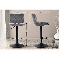 Decoshop26 Lot de 2 tabourets de bar en tissu velours gris pieds en métal noir hauteur réglable pivotant TDB10728