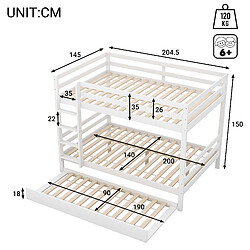 Avis KOMHTOM Blanc 140 * 200cm lits superposés pour les enfants, lits superposés avec lit gigogne, barre de haute hauteur, escalier stable