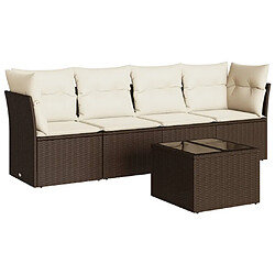 vidaXL Salon de jardin avec coussins 5 pcs marron résine tressée