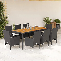 vidaXL Ensemble à manger de jardin et coussins 9 pcs noir rotin acacia