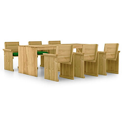 Ensemble à manger de jardin 7 pcs,Table et chaise à dîner avec coussins pin imprégné -MN15715