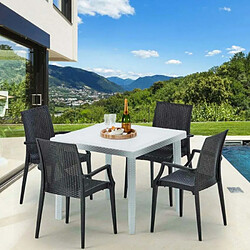 Table Carrée Blanche 90x90cm Avec 4 Chaises Colorées Grand Soleil Set Extérieur Bar Café ARM Bistrot Love, Couleur: Noir