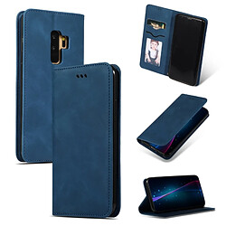 Wewoo Housse Coque Etui en cuir avec rabat horizontal magnétique Business Skin Feel pour Samsung Galaxy S9 Plus bleu marine