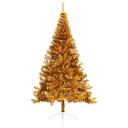 vidaXL Demi sapin de Noël artificiel avec support doré 210 cm PET