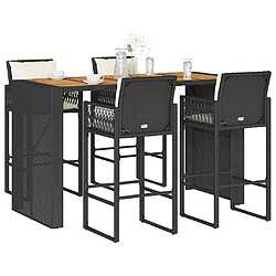 vidaXL Ensemble de bar de jardin 5 pcs avec coussins noir poly rotin