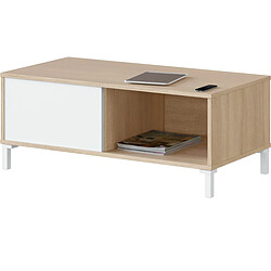 Pegane Table basse coloris chêne canadien / blanc artic - Hauteur 40 x longueur 100 x Profondeur 50 cm