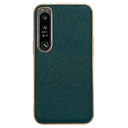 Coque en TPU + cuir véritable électroplaqué, anti-rayures pour votre Sony Xperia 1 IV 5G - vert nuit