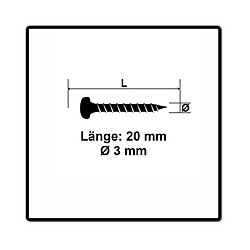 Fischer Vis pour panneaux de particules Power-Fast II FPF II 3.0x20 mm - 200 pièces (670058) Tête cylindrique + Filetage Torx complet, zinguée, passivée bleue