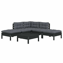 Avis Maison Chic Salon de jardin 6 pcs + coussins - Mobilier/Meubles de jardin - Table et chaises d'extérieur Noir Bois de pin -MN50790