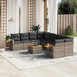 Maison Chic Ensemble Tables et chaises d'extérieur 9 pcs avec coussins,Salon de jardin gris résine tressée -GKD880509