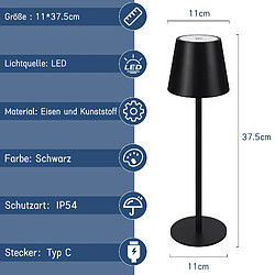 Nettlife Lampe de chevet sans fil, LED 2600mAh, lampe de table extérieur rechargeable, tactile, noire, avec USB pas cher