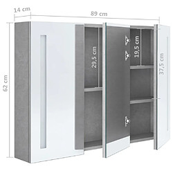 vidaXL Armoire de salle de bain à miroir LED Gris béton 89x14x62 cm pas cher