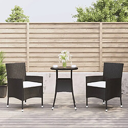 vidaXL Ensemble de bistro de jardin 3 pcs coussins noir poly rotin