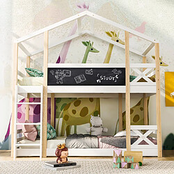 Acheter LBF Lit Mezzanine 90 x 200 cm, cabane pour Enfants, lit Double, échelle, Maison en pin pour Enfants, 2 sommiers à Lattes, Naturel et Blanc (sans Matelas)