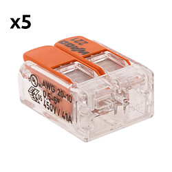 Lot de 5 bornes de raccordement S221 Compact - Connexion rapide - 2 conducteurs avec leviers 6mm² - orange - Wago