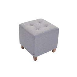 Decoshop26 Tabouret bas repose-pieds pouf capitonné en tissu gris clair pieds en bois 45x46 cm 10_0000061